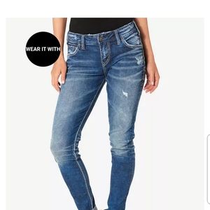 Silver Skinny Leg Mid Rise Girlfriend Jeans